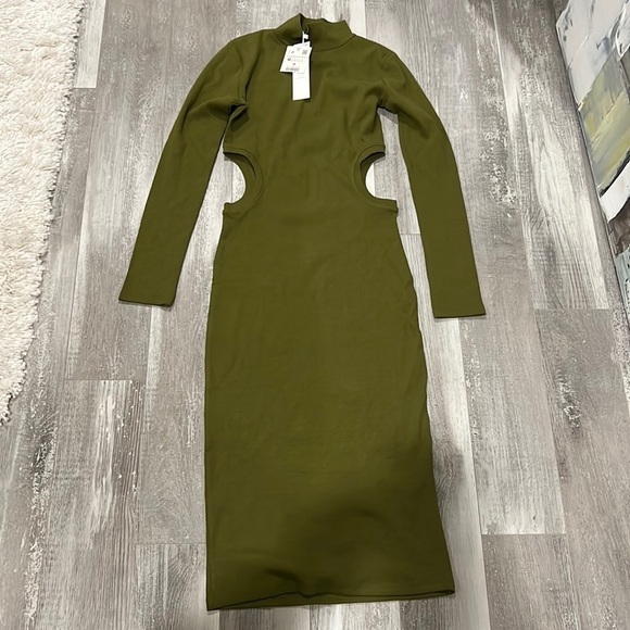 Zara Olive Cut Out Rib Dress - Picture 5 of 9